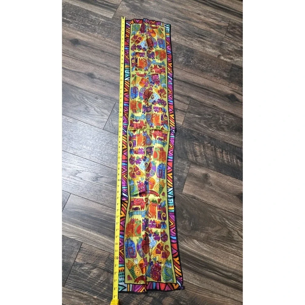 Laurel Burch Silk Colorful Felines Cat Silk Scarf Rectangle Vintage - Picture 4 of 5